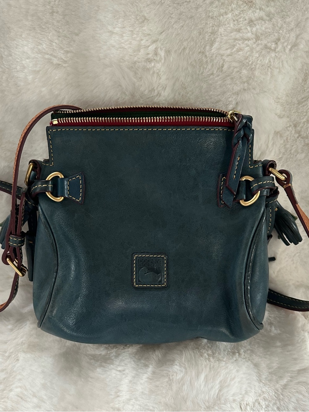 Dooney & Bourke Teal and Burgundy Leather Crossbody Bag